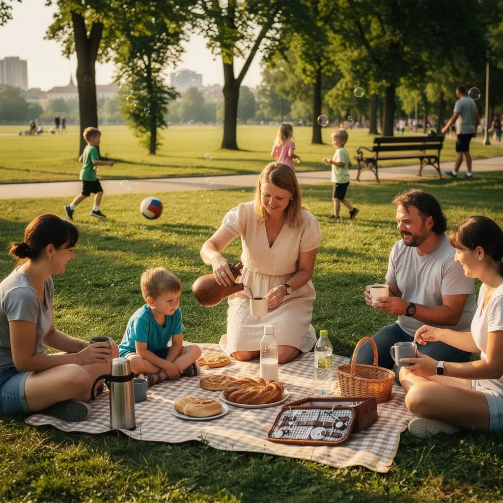 Tradičné pitie maté v kruhu priateľov na slnku